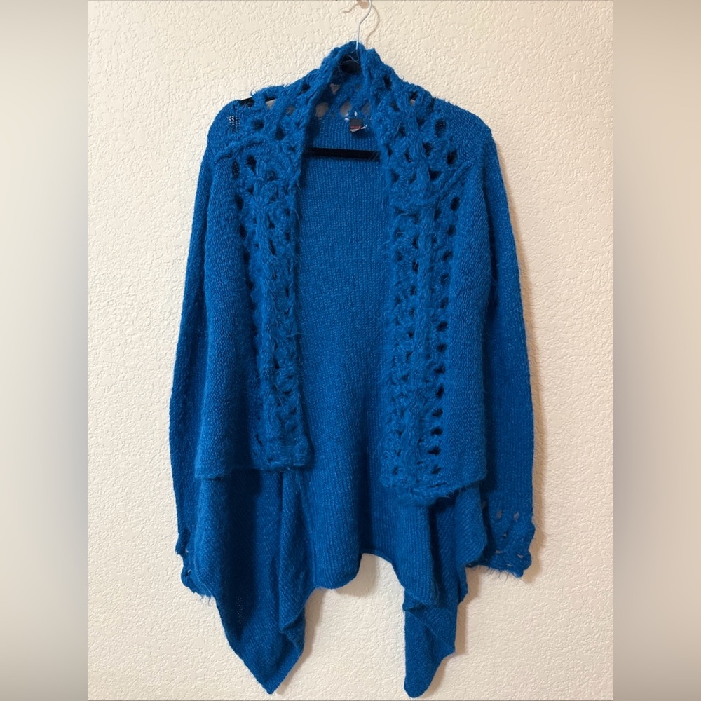Tabask Peru Blue Teal Peruvian Wool Alpaca Fuzzy Sweater Cardigan Size M Slouchy